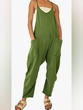 Casual Grassy Green Relaxed Harem Jumpsuit with Pockets
